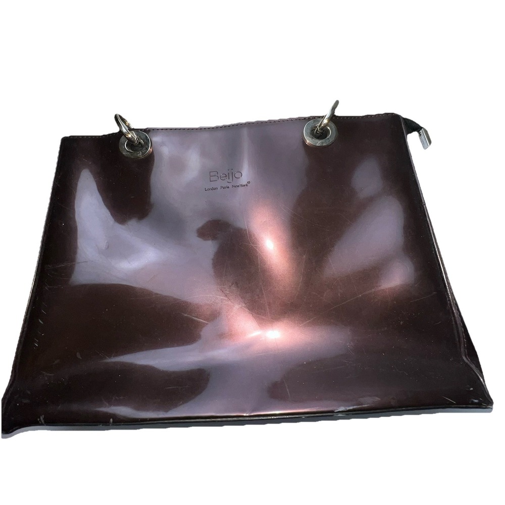 Beijo Brown/Burgundy Patent PolyVinyl Large Handbag Zipper NO STRAPS
